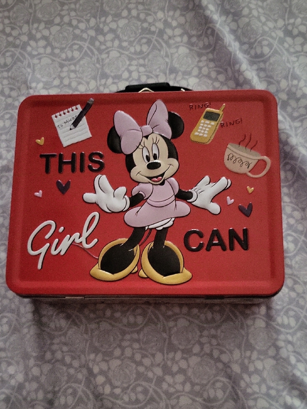 Disney Minnie Mouse Red Pink Yellow Tin Lunchbox